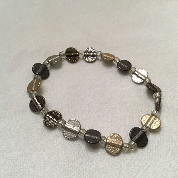 Silvertone and Gunmetal Stretch Bracelet - Picture 2 of 4